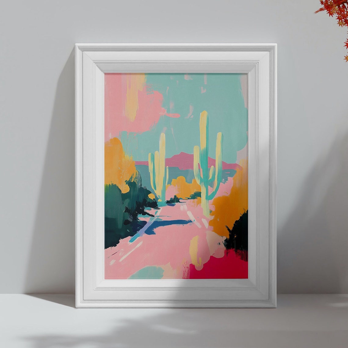 Saguaro Cacti in Pink and Teal Desert Pastel Abstract Landscape Poster - Image 4