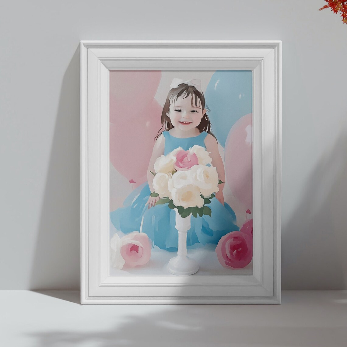 Little Girl With White Flower Bouquet Pastel Nursery Art Poster - Image 4