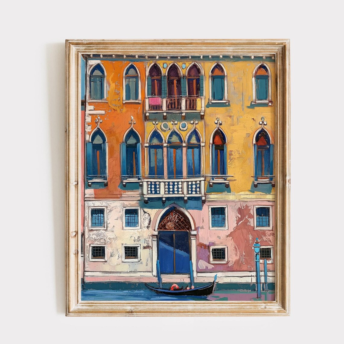 Venice Italy Canal Palazzo Colorful Gondola Waterfront Painting Poster