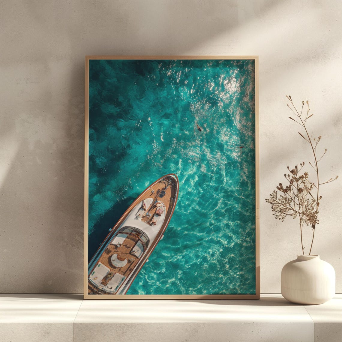 Luxury Yacht Aerial View Turquoise Ocean Boat Photography Print