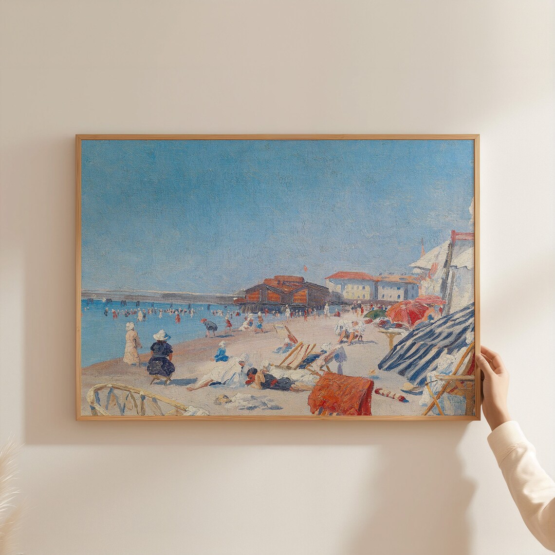 Vintage French Beach Scene Poster Impressionist Bathers Seaside Art