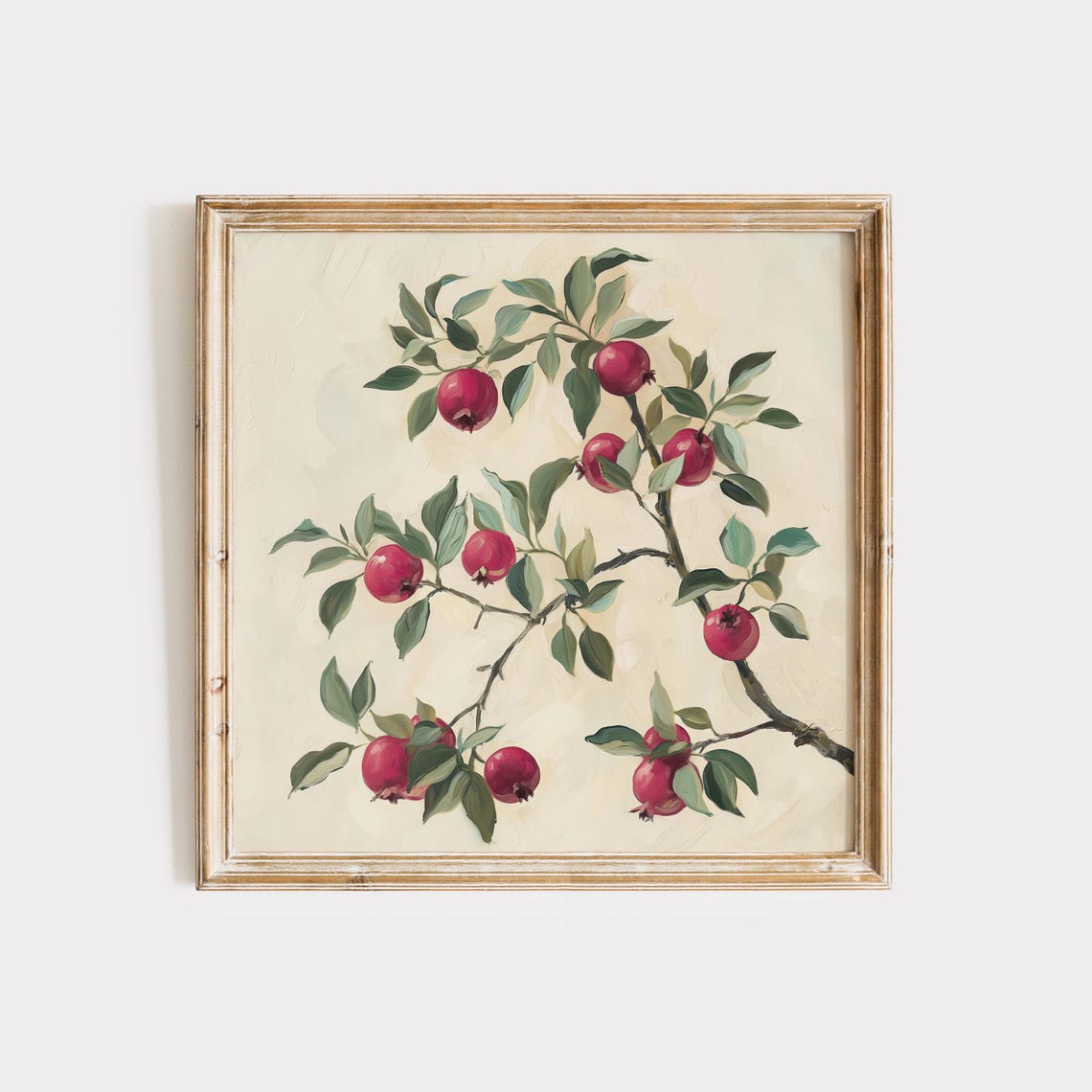 Ripe Pomegranate Branches Botanical Square Painting Fruit Poster