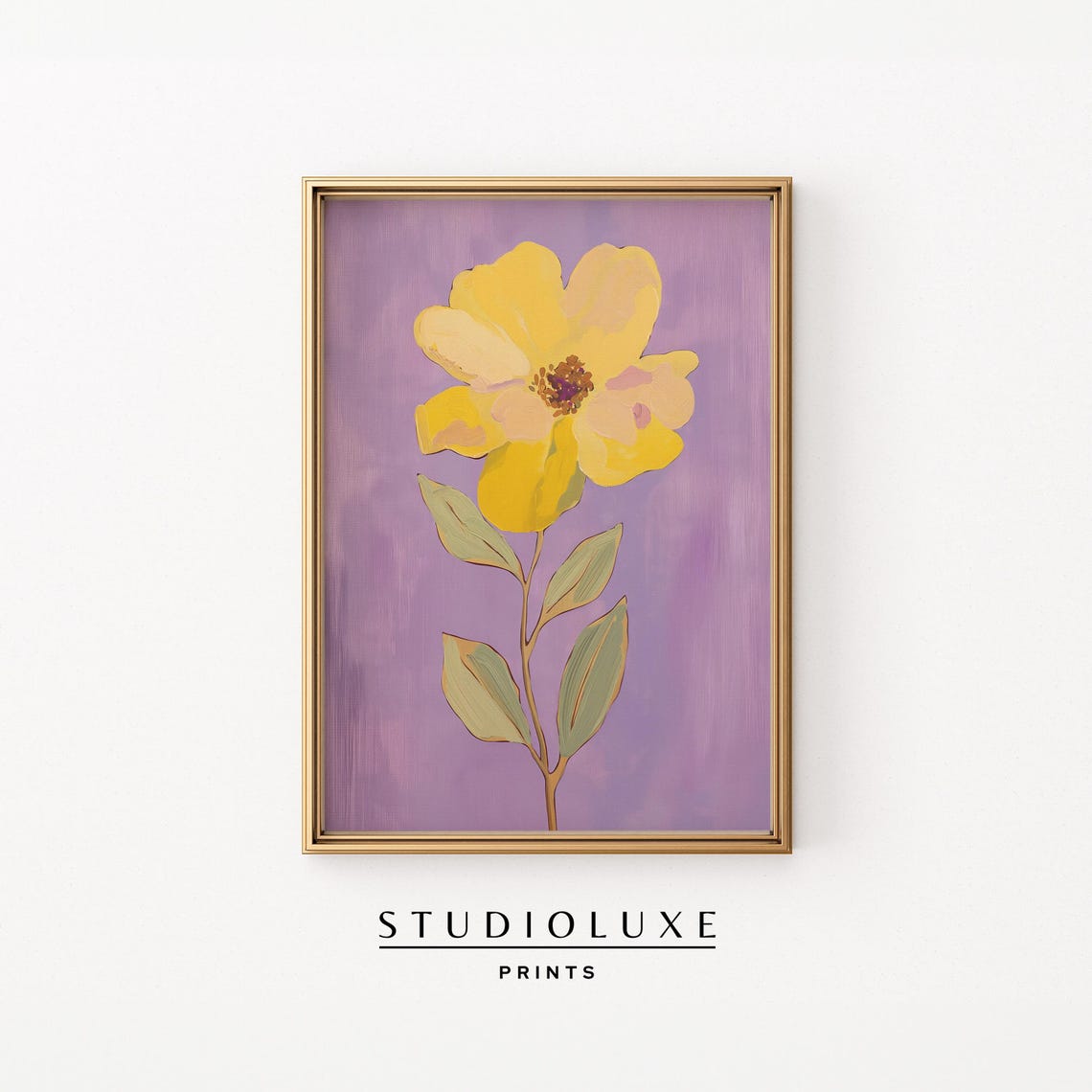 Single Yellow Flower On Soft Lavender Background Botanical Poster