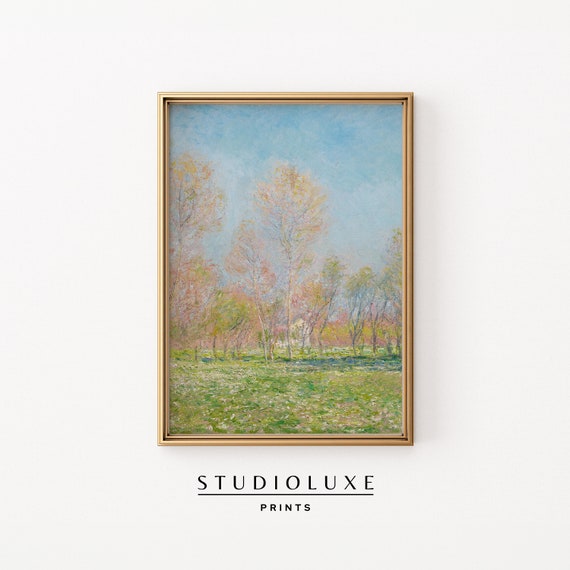 Claude Monet Print Spring In Giverny Colorful Landscape Mural Wall Art Vintage