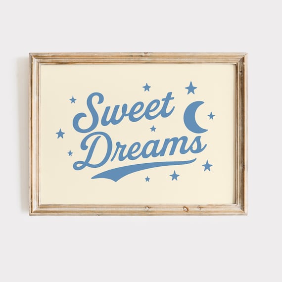 Sweet Dreams Moon and Stars Butter Yellow Nursery Decor Poster
