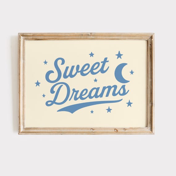 Sweet Dreams Wall Art Retro Typography Nursery Print With Moon Stars Kids Bedroom Dorm Room Or Cozy Corner