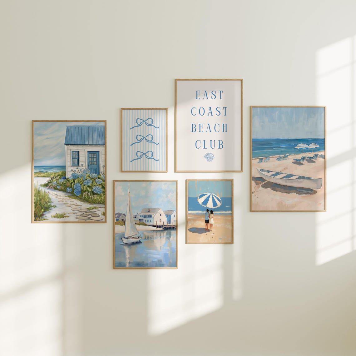Set of 6 Blue and White Coastal Beach Scenes Gallery Set Poster