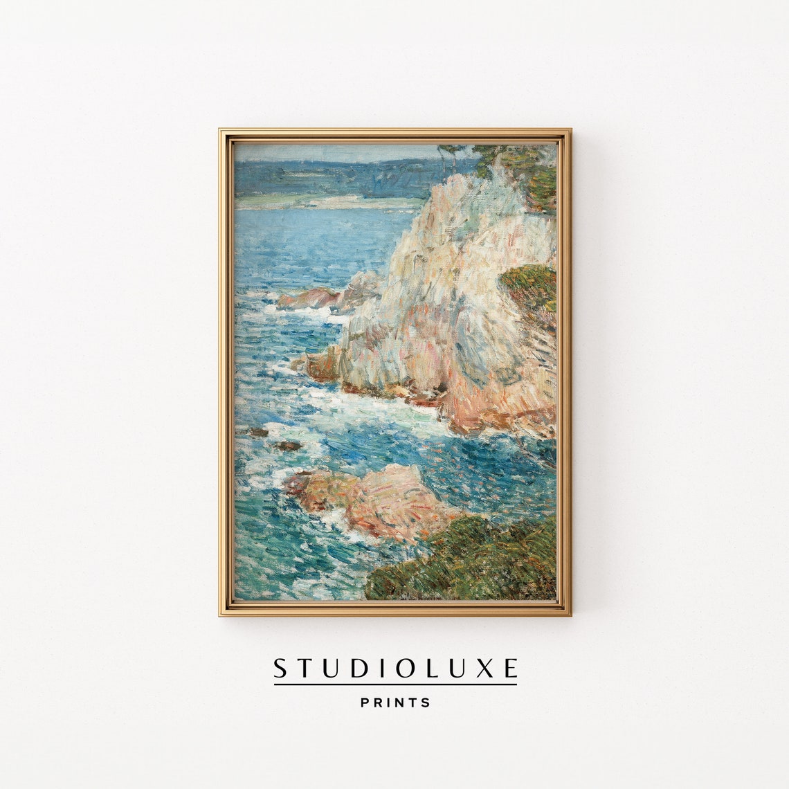 Impressionist Rocky Coastline and Ocean Waves Seascape Art Poster