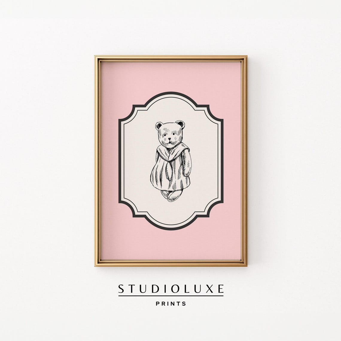 Vintage Nursery Gallery Wall Art Teddy Bear Print Pink Pastel Baby Room Decor Illustration Sketch Prints