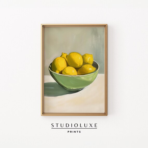 Bowl of Lemons Still Life Painting in Green Bowl Kitchen Poster