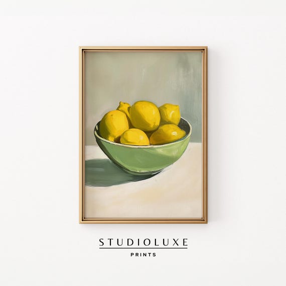Lemon Still Life Painting Coastal Granddaughter Prints Kitchen Decor Art Trendy Dorm Apartment Fruit