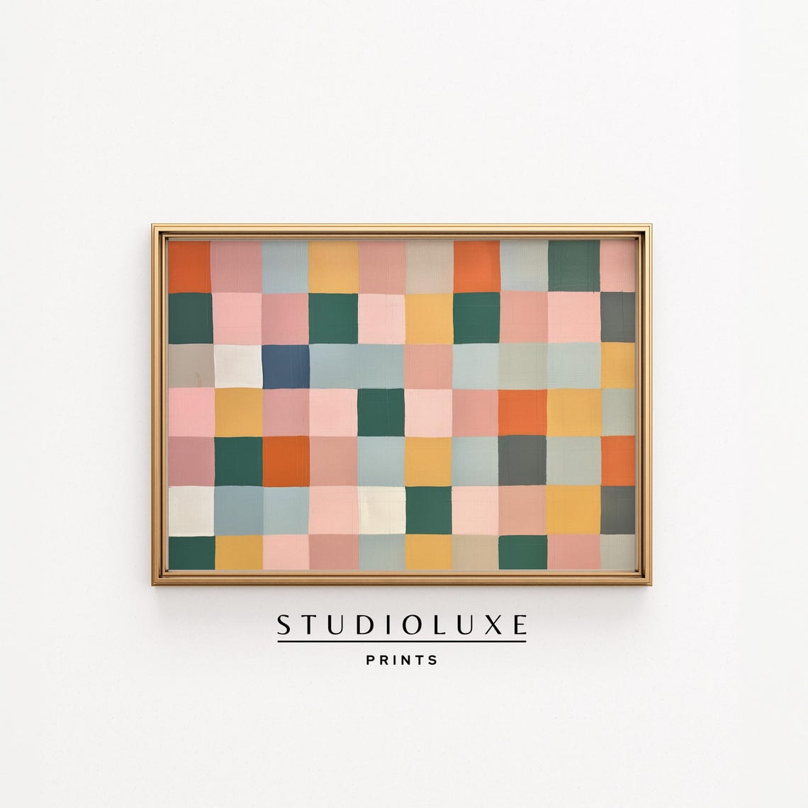 Muted Color Checkerboard Poster Mid Century Modern Block Pattern Art