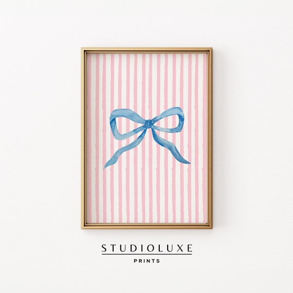 Coquette Blue Bow Wall Art, Preppy Nursery Art Print
