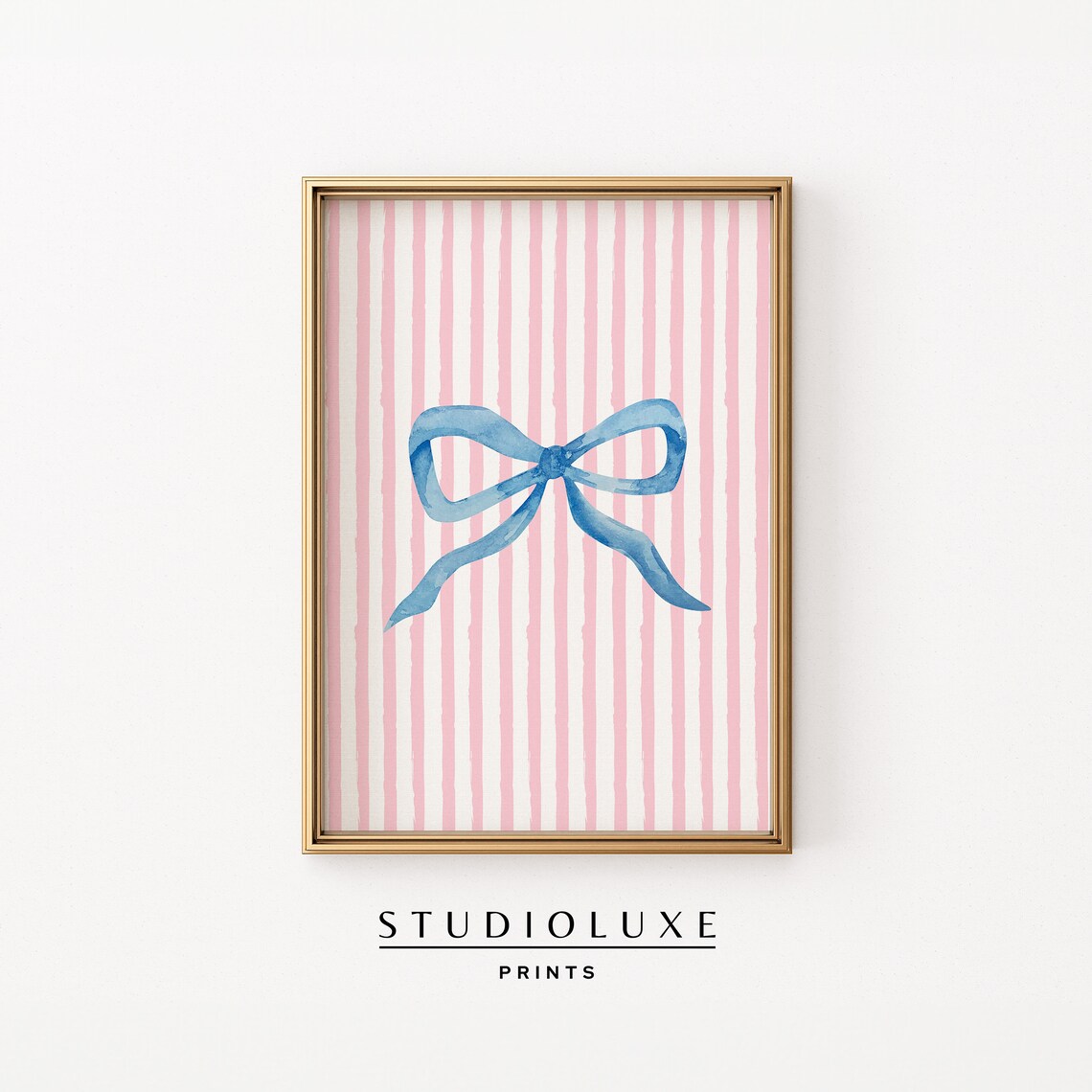 Coquette Blue Bow Wall Art, Preppy Nursery Art Print