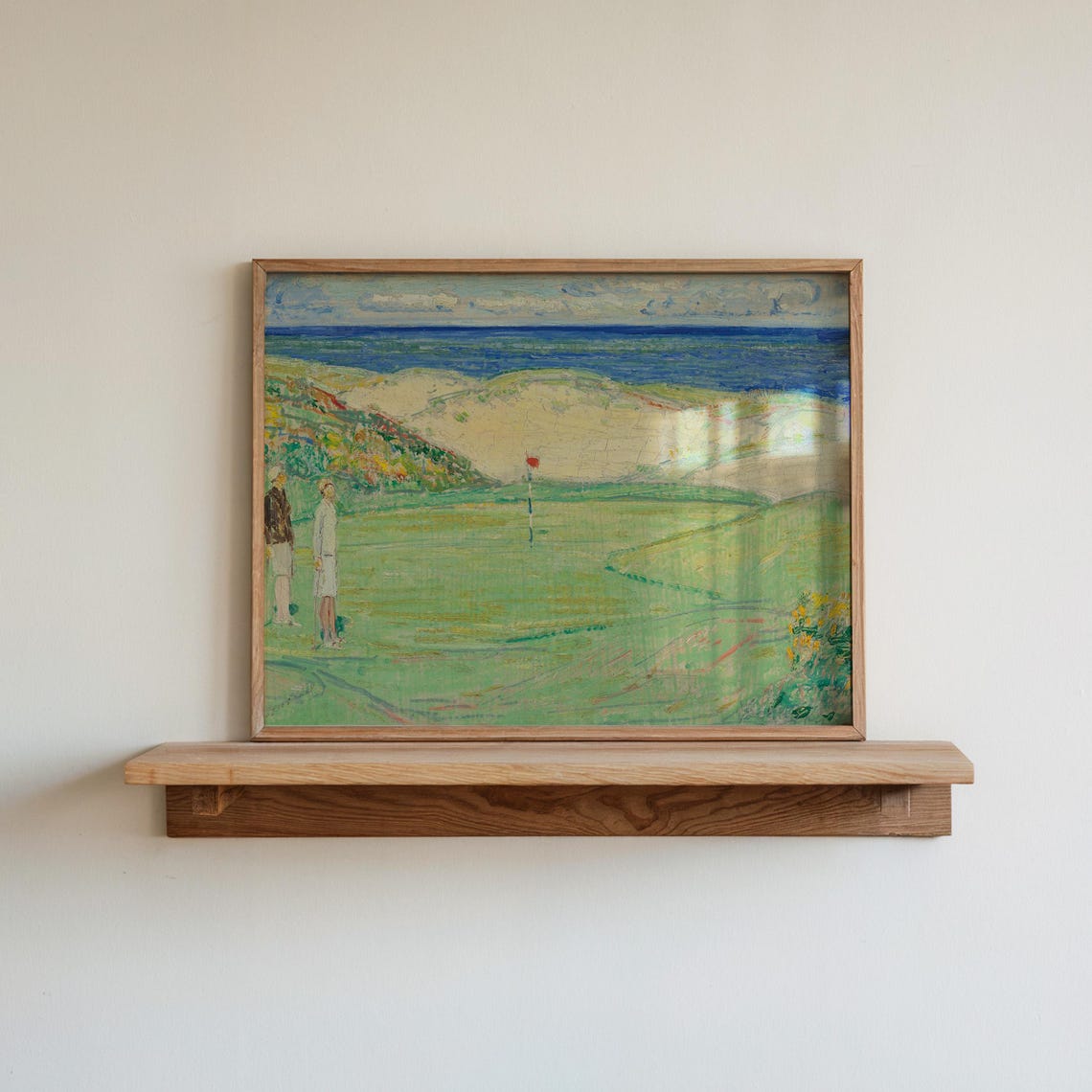 Golfers on Coastal Links Course Vintage Impressionist Golf Poster