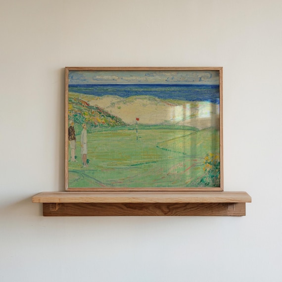 Golfers on Coastal Links Course Vintage Impressionist Golf Poster