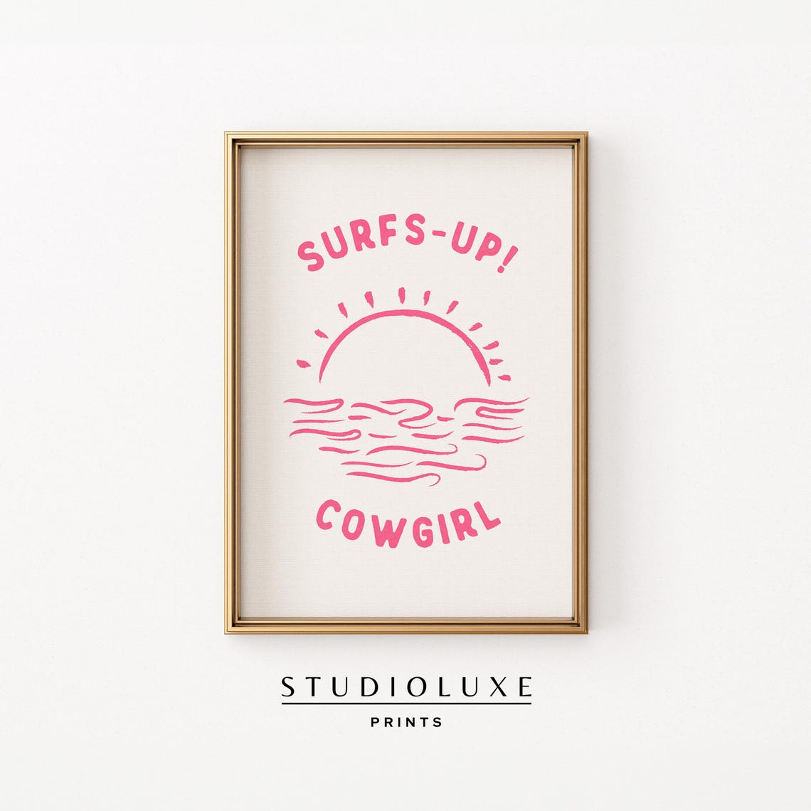 Surfs-Up Cowgirl Pink Retro Sunset Beach Quote Sign Decor Poster