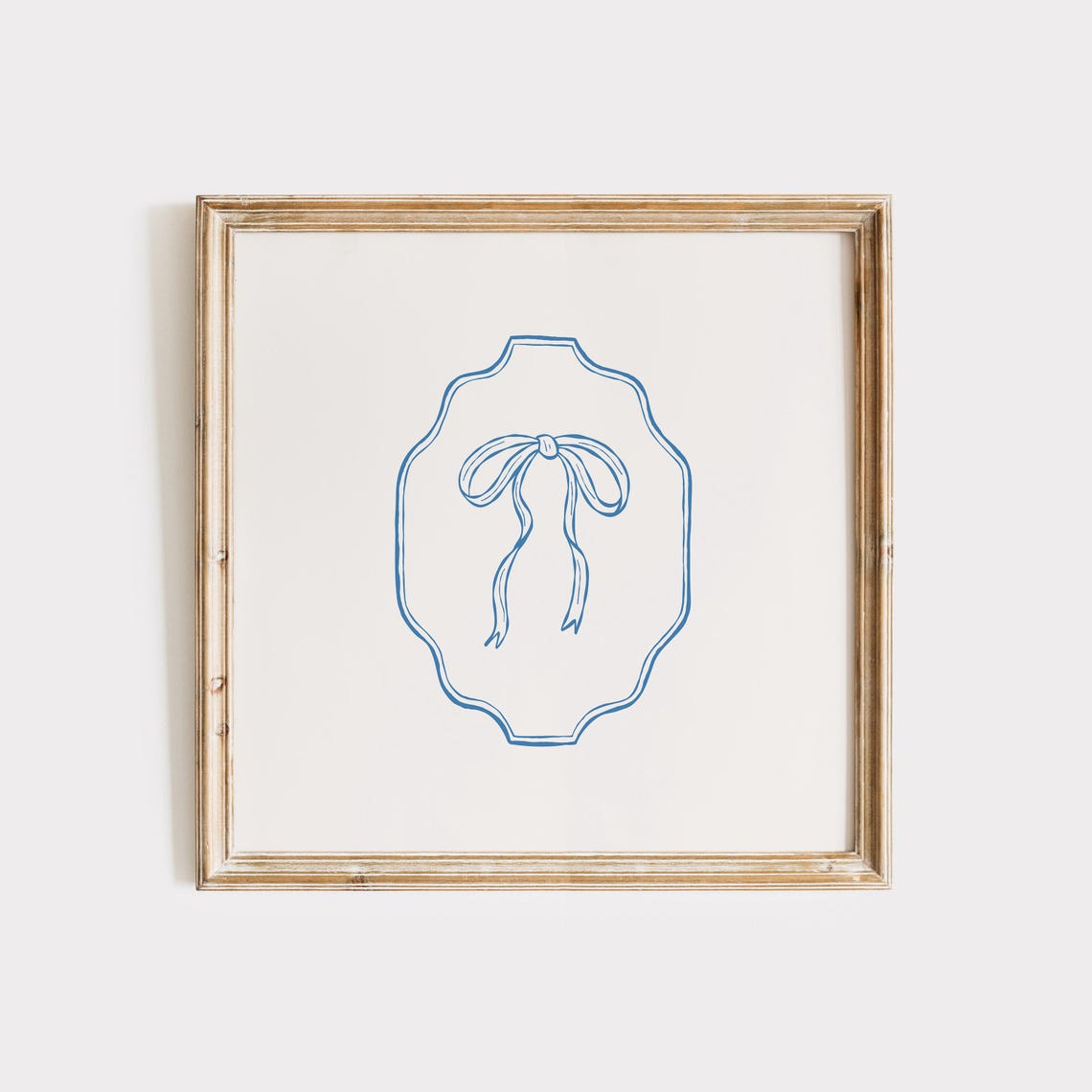Blue Line Art Bow in Scalloped Frame Minimalist Design Poster