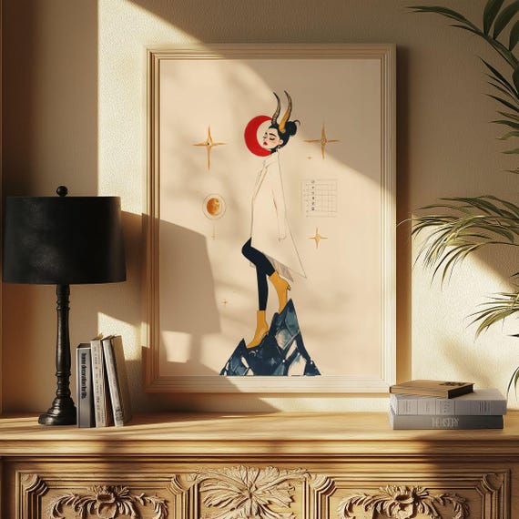 Capricorn Zodiac Sign, Minimalist Astrological Art