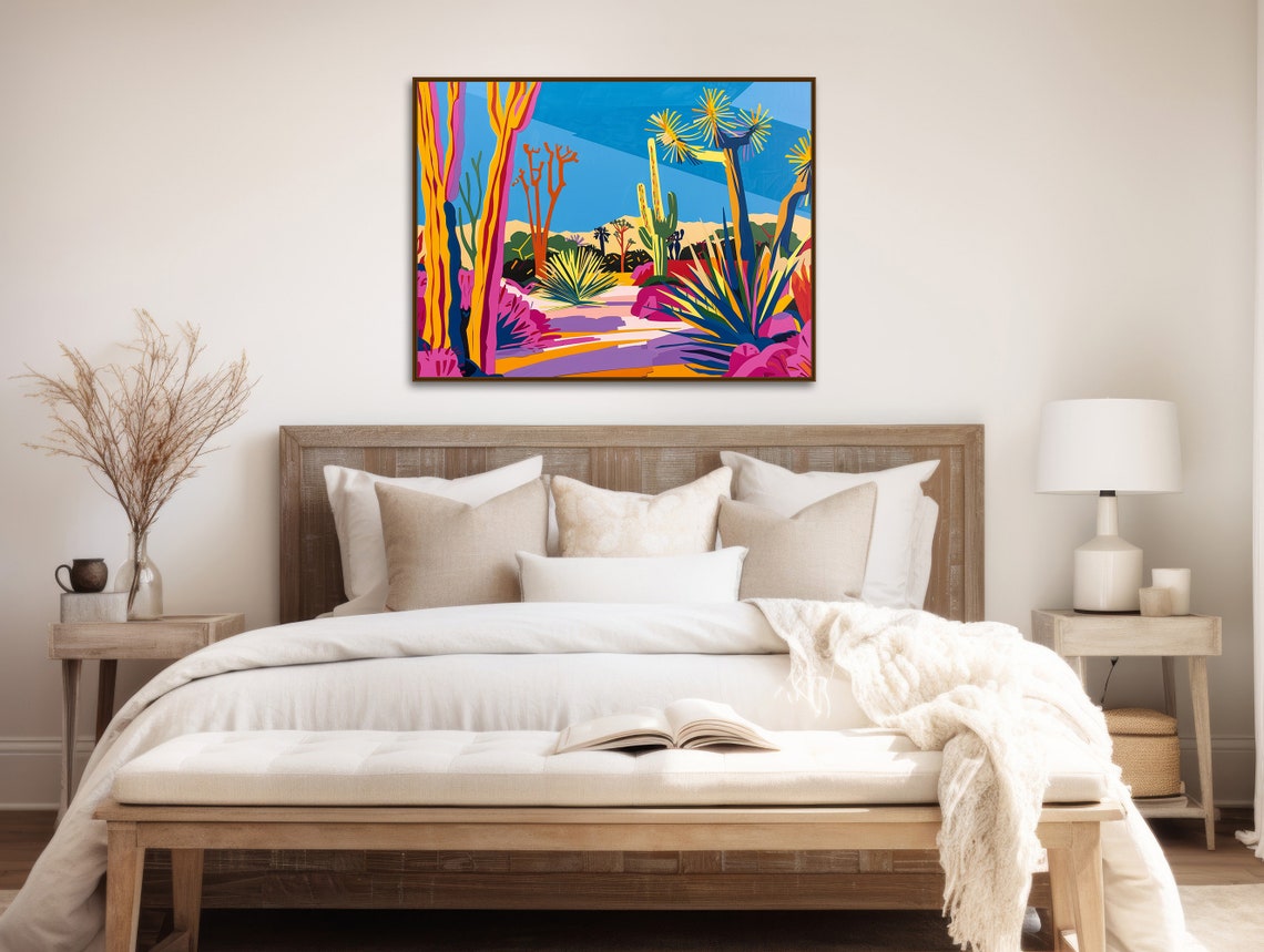 Bold Pop Art Desert Painting Magenta Ocotillo Blue Sky Wall Poster - Image 2