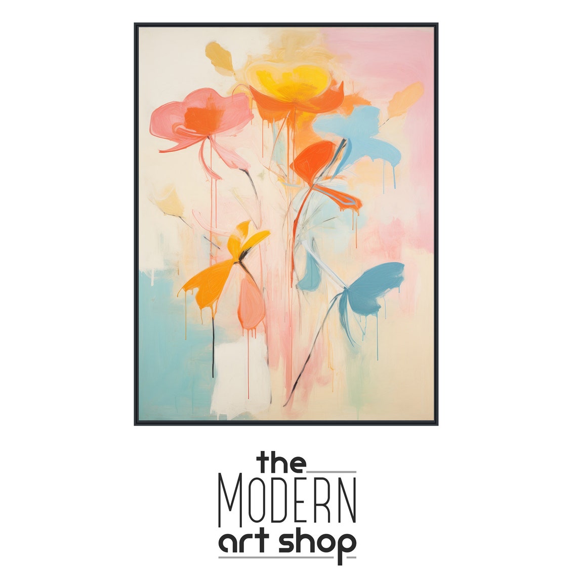 Dreamy Abstract Flowers In Orange Pink And Blue Drip Art Poster - Image 4