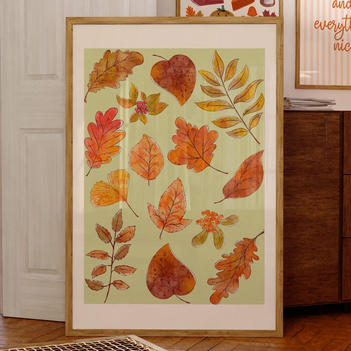 Autumn Botanical Leaf Wall Art Cozy For Modern Vintage Decor