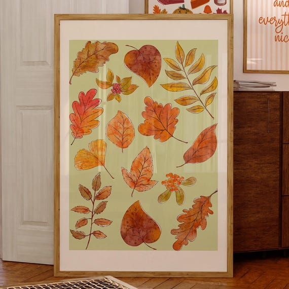 Autumn Botanical Leaf Wall Art Cozy For Modern Vintage Decor