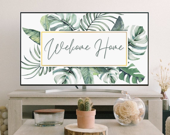 Welcome Home Monstera Plant Frame Tv Art Modern Botanical Art For Tv With Watercolor Tropical Palm Leaves