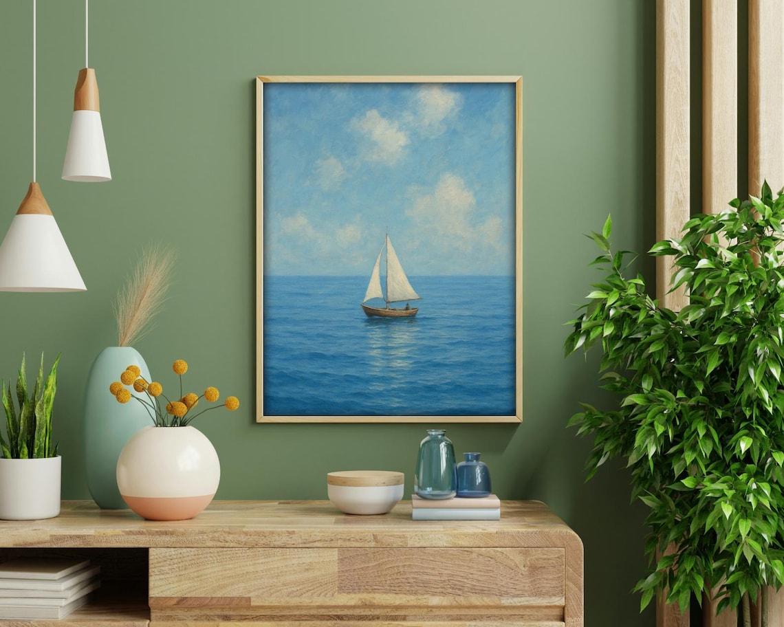 Sailboat in Still Waters - Minimalist Coastal