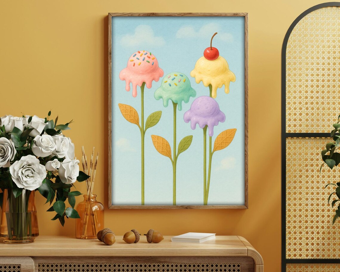 Ice Cream Garden Cute Surreal Summer Kitchen Art - Image 4