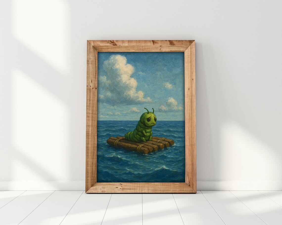 Adrift Caterpillar Whimsical Sad Ocean Art Print - Image 2
