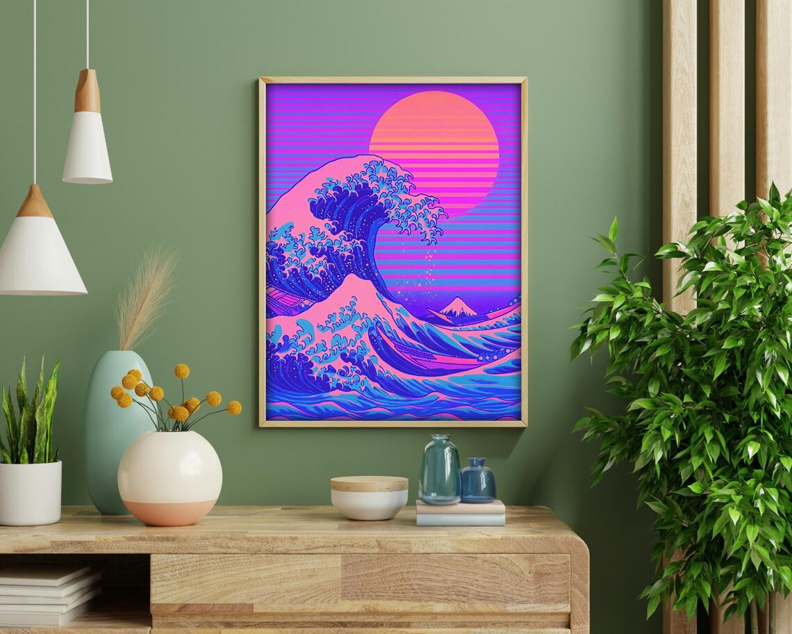 Vaporwave Great Wave Retro Japanese Ocean Poster - Image 4