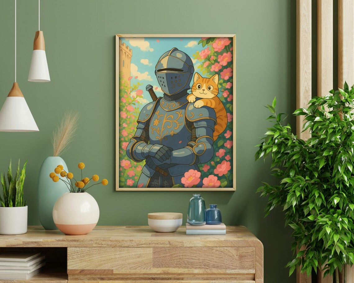 Knight and Cat, Medieval Fantasy Art - Image 2