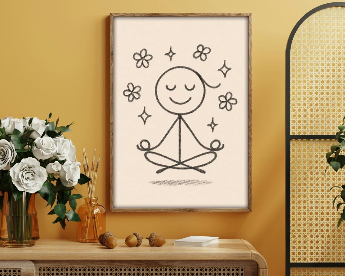 Minimalist Stick Figure Yoga Art, Calm Mind Meditation - Image 4