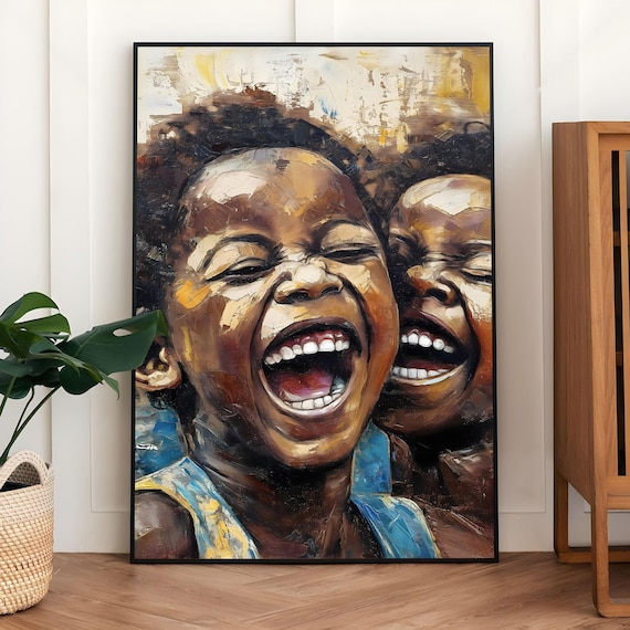 Happy African Children Art Print, Afrocentric Kids Painting