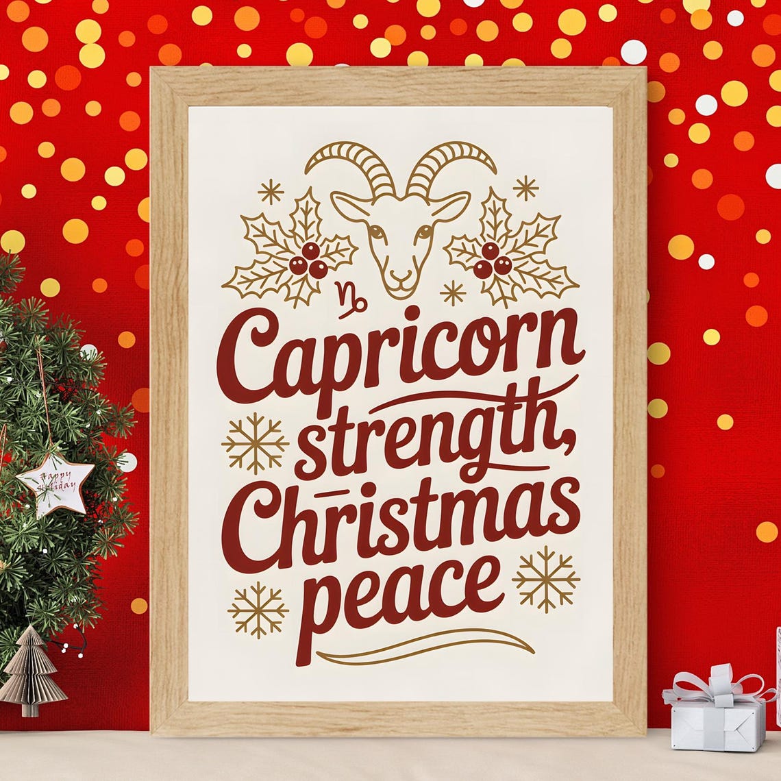 Capricorn Strength Christmas Peace Festive Zodiac Typography Poster Gift