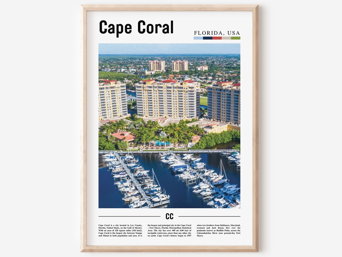 Cape Coral Travel Poster, Colorful City Artwork