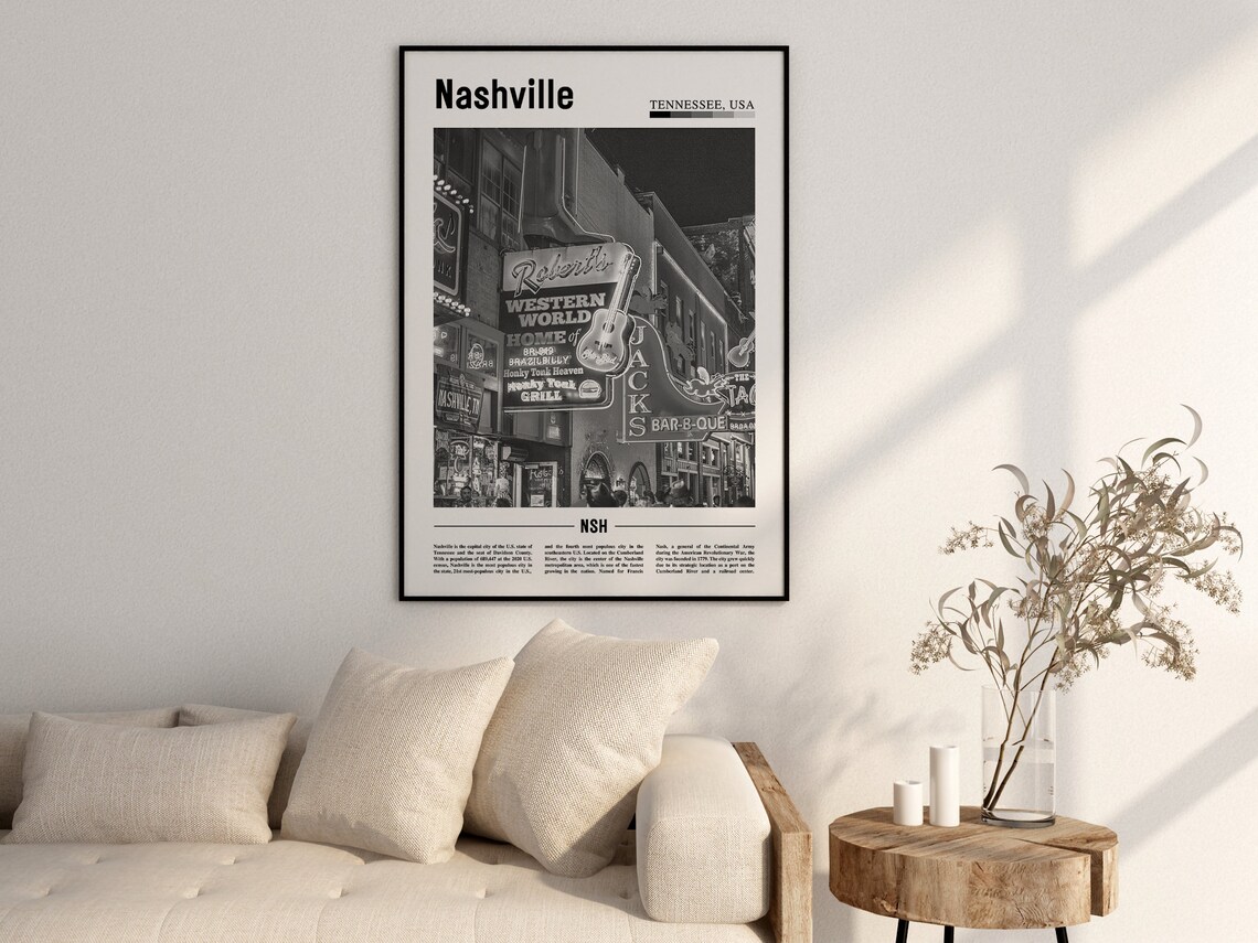 Nashville Poster Black And White Nashville Print Black And White Nashville Wall Art Minimal Travel Print Travel Poster - Image 2