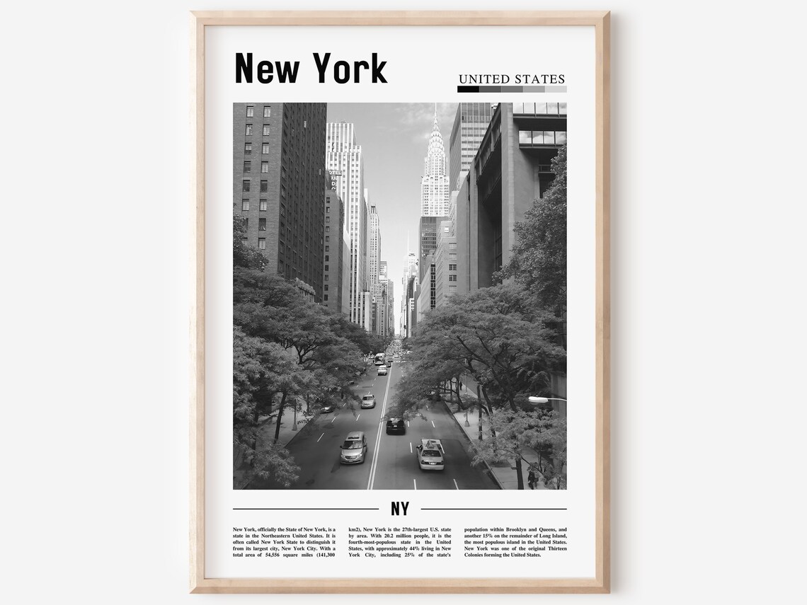New York Travel Poster, Minimal Black And White