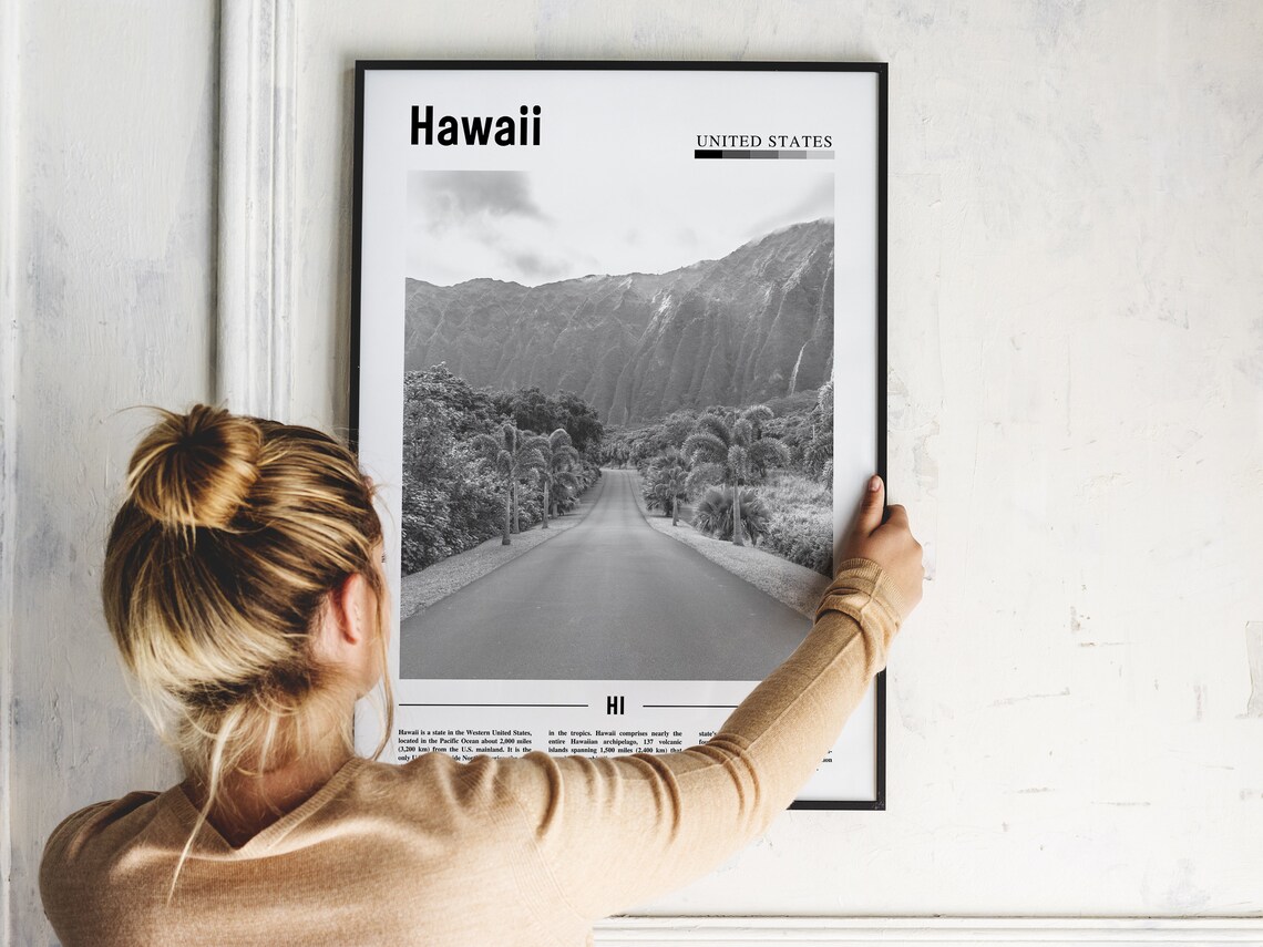 Hawaii Travel Poster, Minimal Black And White - Image 5