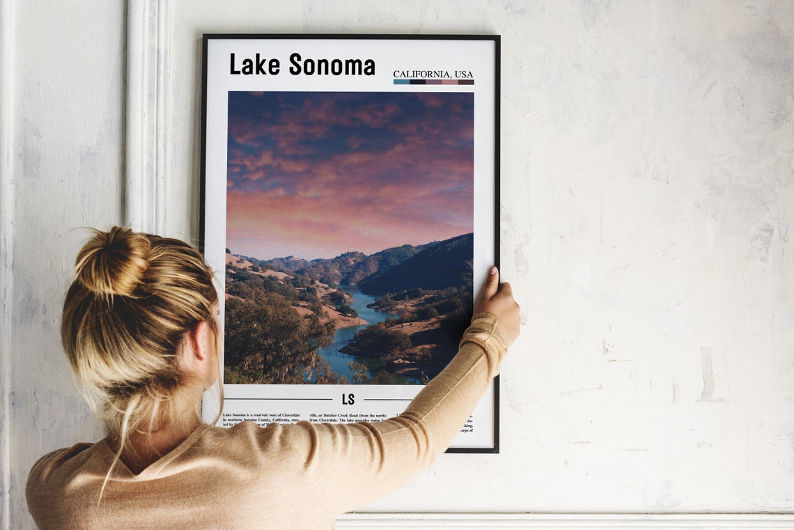 Lake Sonoma Print Lake Sonoma Poster Lake Sonoma Wall Art Minimal Travel Print Minimal City Poster Travel Destination Oil Painting Poster - Image 5