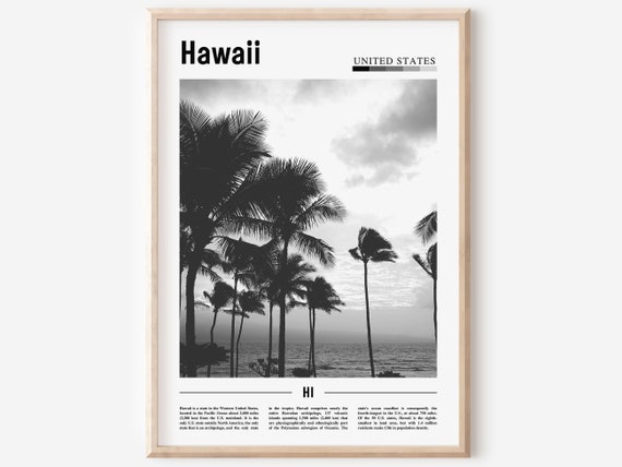 Hawaii Poster Black And White Hawaii Print Black And White Hawaii Wall Art Minimal Travel Print Travel Poster