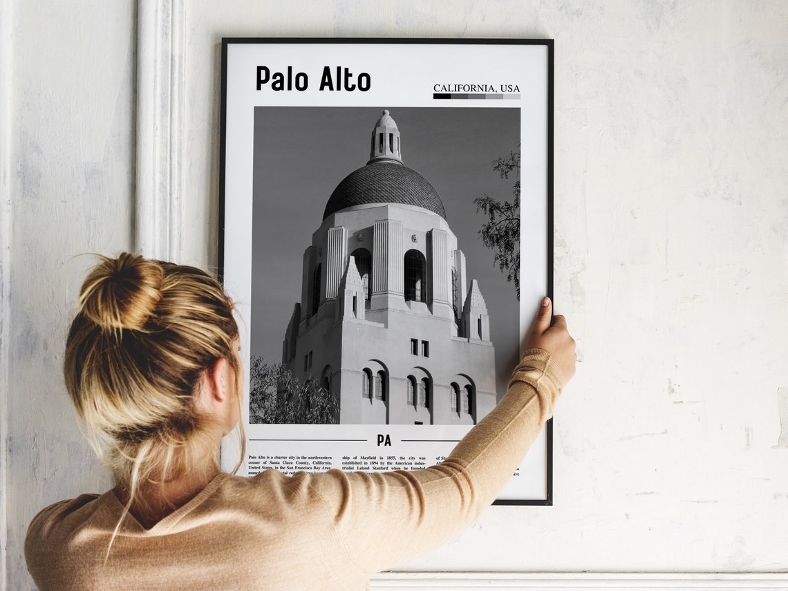 Palo Alto Poster Black And White Palo Alto Print Black And White Palo Alto Wall Art Minimal Travel Print Travel Poster - Image 5