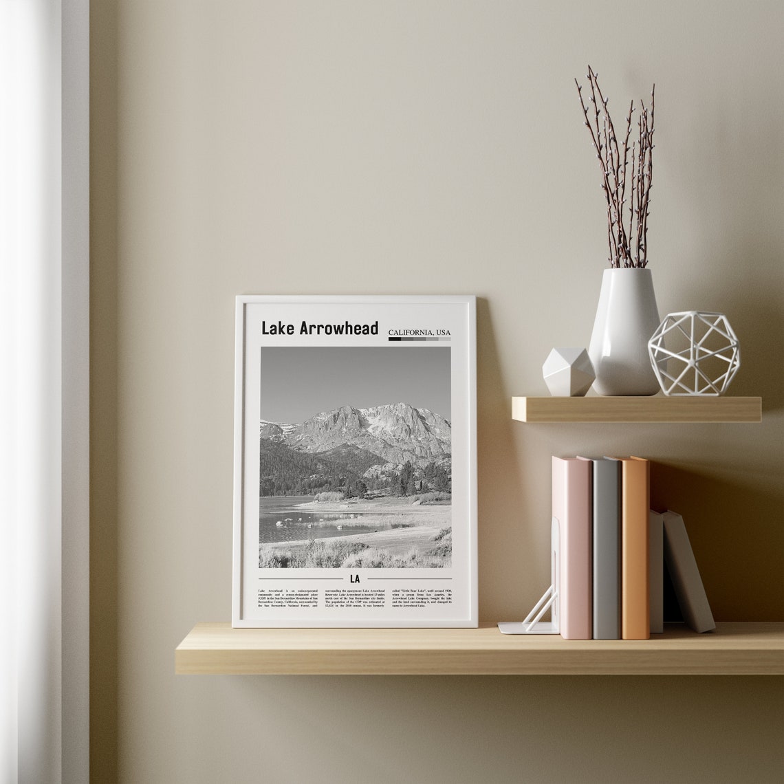 Lake Arrowhead Print Black And White Lake Arrowhead Poster Lake Arrowhead Wall Art Travel Poster City Artwork Travel Artwork City Print - Image 3