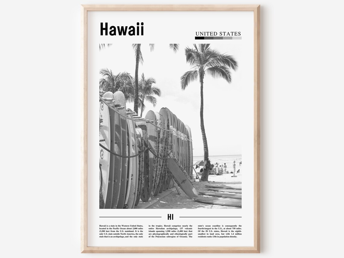 Hawaii Black And White Minimal Travel Poster