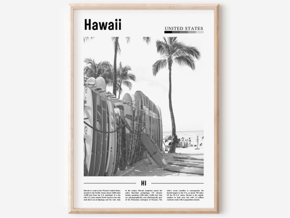 Hawaii Black And White Minimal Travel Poster