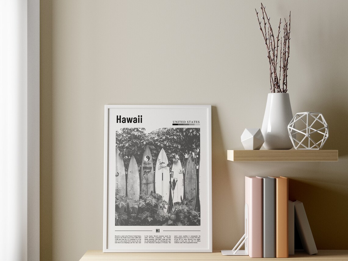 Hawaii Minimal Travel Poster, Black And White - Image 3