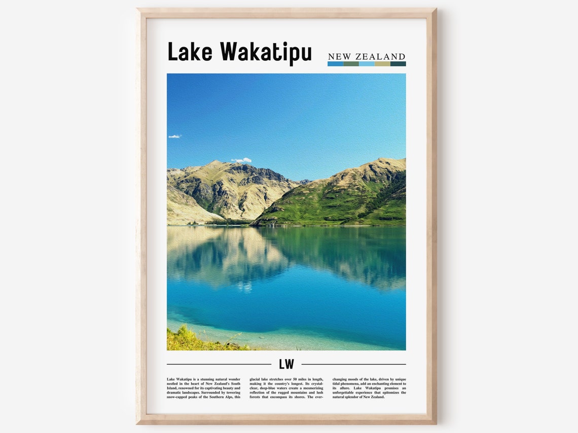 Lake Wakatipu, Minimal Travel Art Print