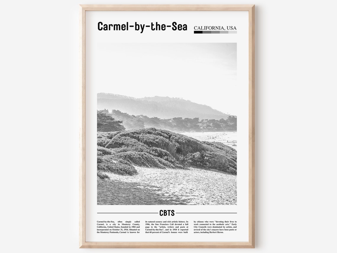 Carmel By The Sea Print Black And White Carmel By The Sea Poster Carmel By The Sea Wall Art Travel Poster City Artwork Travel Artwork