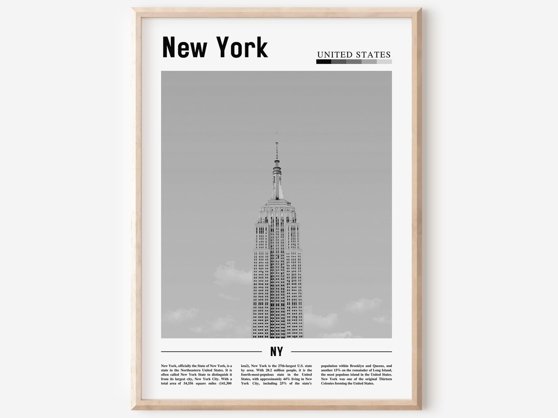 New York Minimal Travel Poster, Black And White